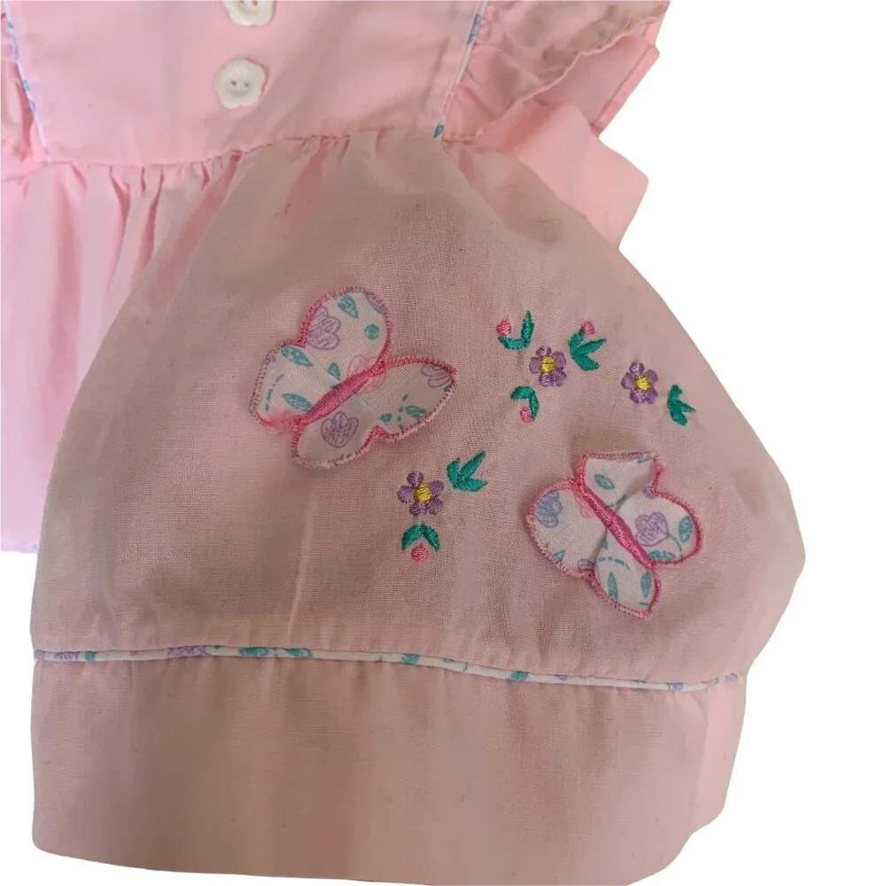 Vintage Pastel Butterfly Embroidered Flutter Sleeve Pinafore 6-9 Months